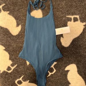 Spiritual Gangster blue ribbed one piece swim